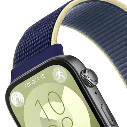 Huawei Fit 4 Hasırlı Cırtcırtlı Kordon - Sarı-Lacivert 2