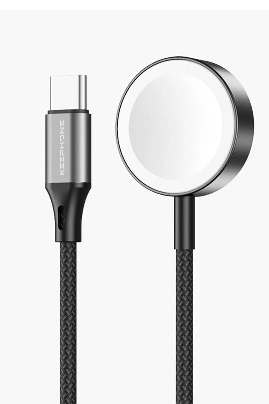 IC-016 Type-C to Kablosuz Saat Şarj Çıkışlı Örgü Hızlı Şarj Kablosu
