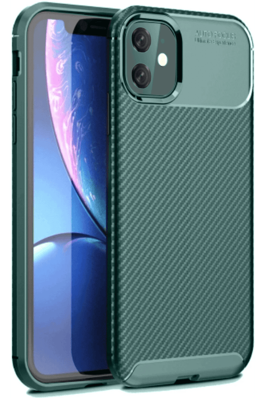 iPhone 11 Auto Focus Karbon Kapak Kılıf - Koyu Yeşil