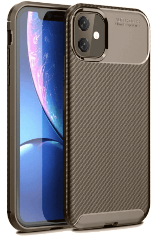 iPhone 11 Auto Focus Karbon Kapak Kılıf - Kahverengi