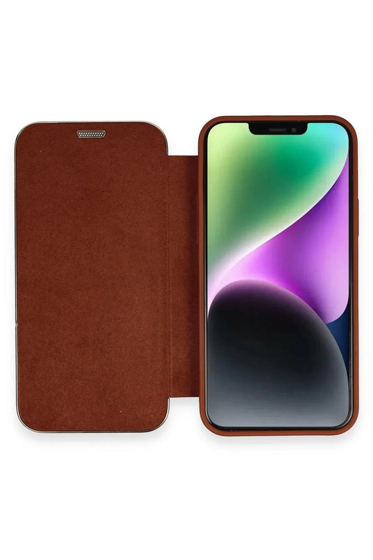 iPhone 12 Dolpin Kapaklı Kılıf - Kahverengi