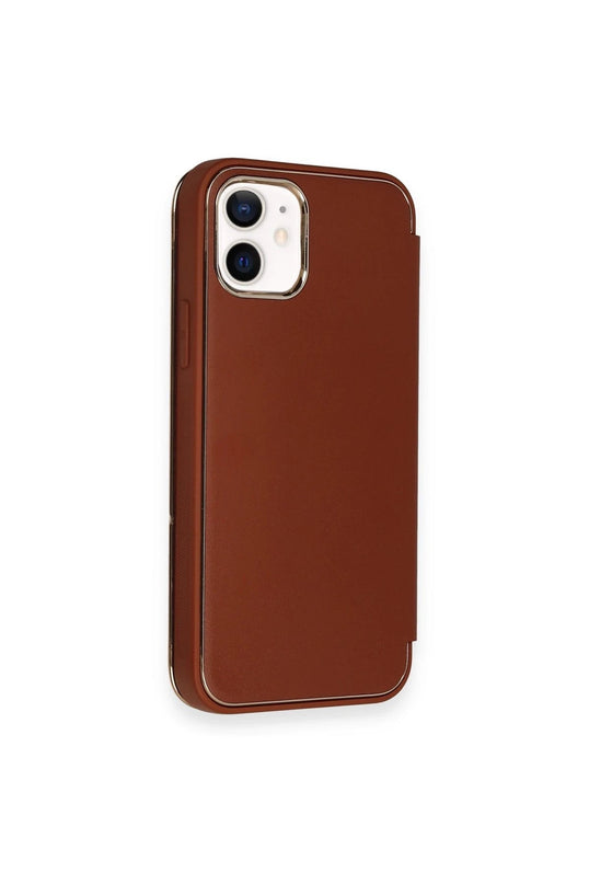 iPhone 12 Dolpin Kapaklı Kılıf - Kahverengi 4