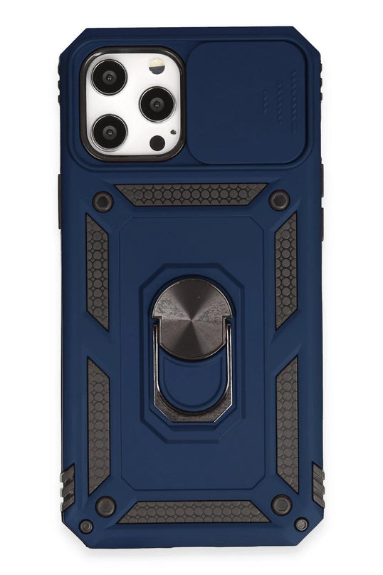 iPhone 12 Pro Max Pars Lens Yüzüklü Silikon Kılıf - Lacivert