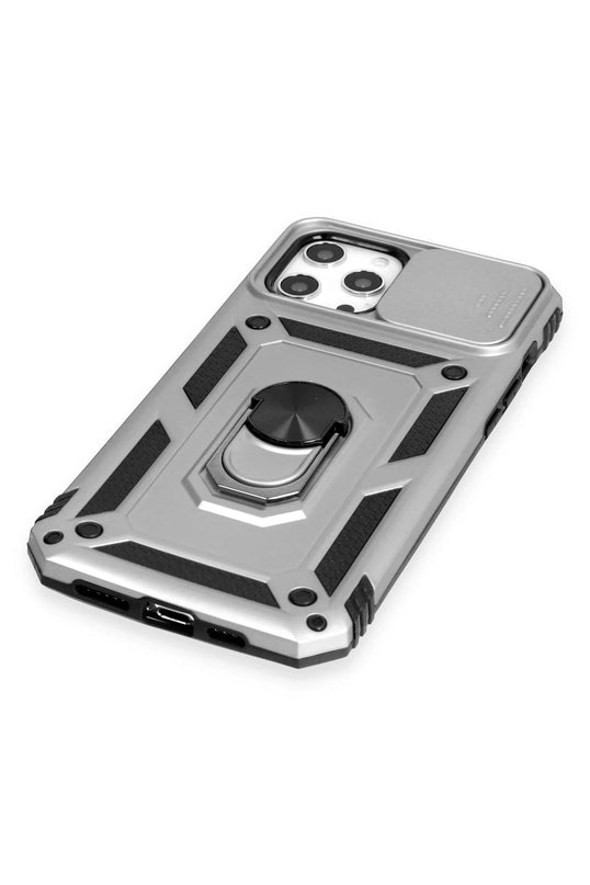 iPhone 12 Pro Max Pars Lens Yüzüklü Silikon Kılıf - Gümüş 4