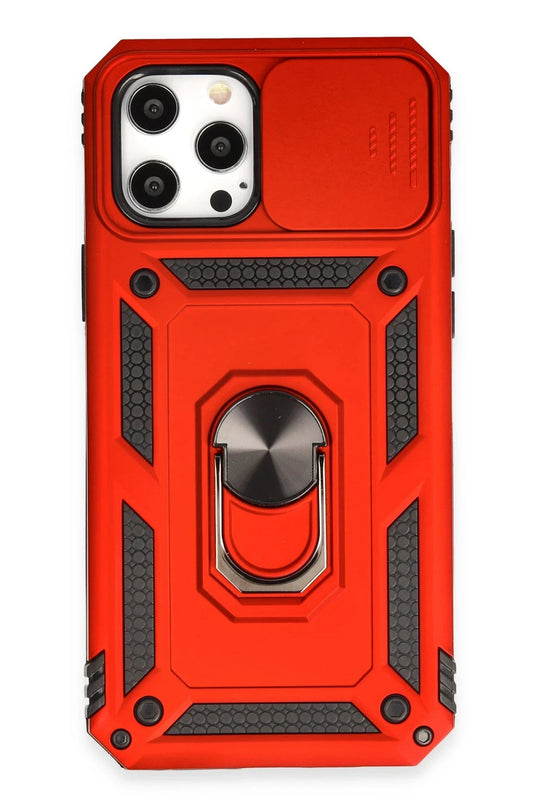 iPhone 12 Pro Max Pars Lens Yüzüklü Silikon Kılıf - Kırmızı