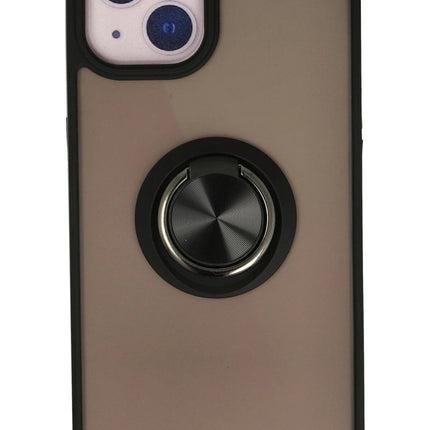 iPhone 13 Montreal Yüzüklü Silikon Kapak Kılıf - Siyah