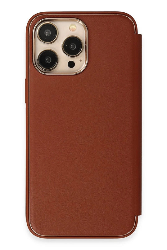 iPhone 13 Pro Max Dolpin Kapaklı Kılıf - Kahverengi 3