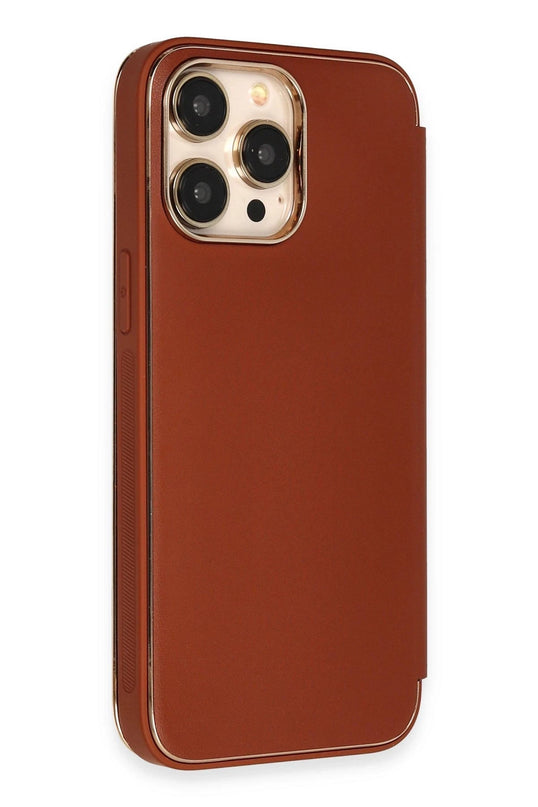 iPhone 13 Pro Max Dolpin Kapaklı Kılıf - Kahverengi 4