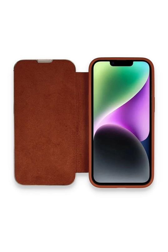 iPhone 13 Pro Max Dolpin Kapaklı Kılıf - Kahverengi