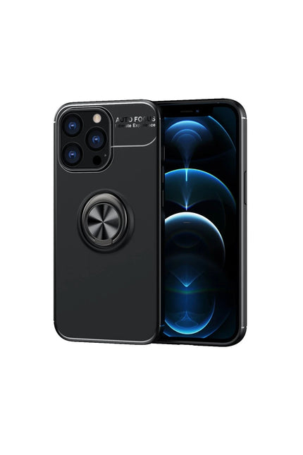 iPhone 13 Pro Range Yüzüklü Silikon Kılıf - Siyah