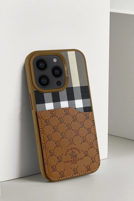 iPhone 14 Plaid Kartvizitli Kapak Kılıf - Kahverengi 4