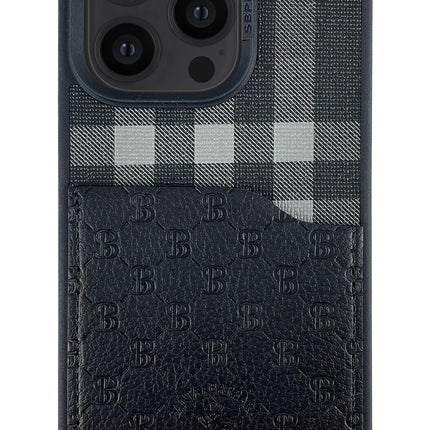 iPhone 14 Pro Max Plaid Kartvizitli Kapak Kılıf - Siyah