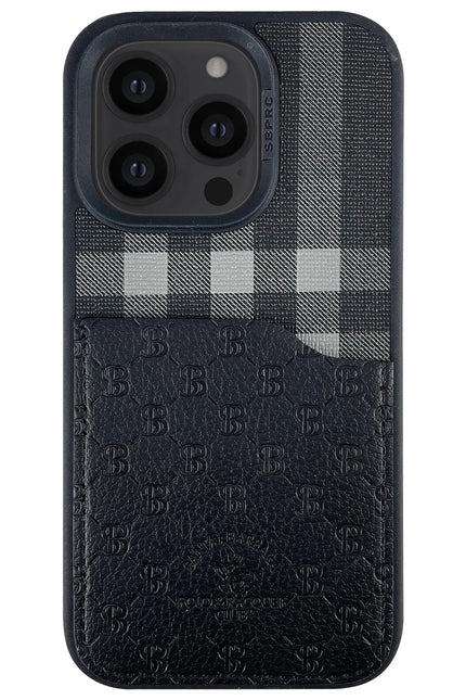 iPhone 14 Pro Max Plaid Kartvizitli Kapak Kılıf - Siyah