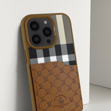 iPhone 14 Pro Max Plaid Kartvizitli Kapak Kılıf - Kahverengi 4