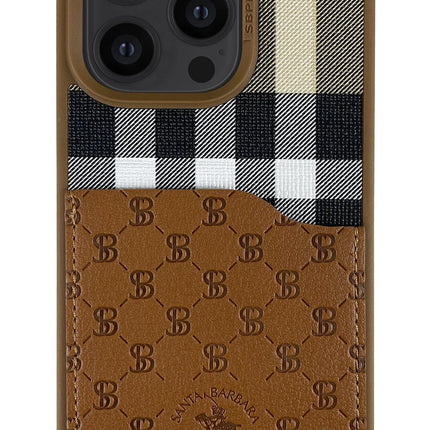 iPhone 14 Pro Max Plaid Kartvizitli Kapak Kılıf - Kahverengi