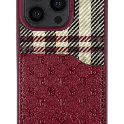 iPhone 14 Pro Max Plaid Kartvizitli Kapak Kılıf - Kırmızı