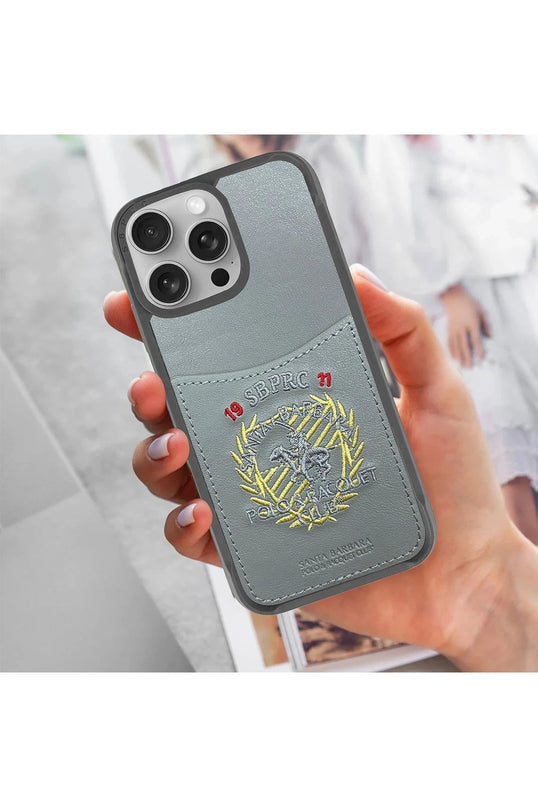 iPhone 16 Abner İçi Süet Nakış Desenli Kartvizitli Kılıf - Lacivert 4