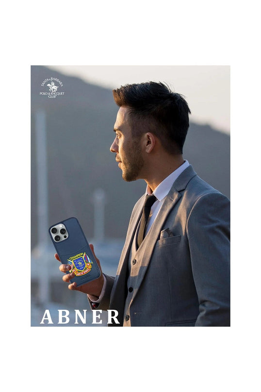 iPhone 16 Pro Max Abner İçi Süet Nakış Desenli Kartvizitli Kılıf - Lacivert 6