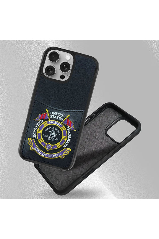 iPhone 16 Pro Max Abner İçi Süet Nakış Desenli Kartvizitli Kılıf - Siyah 3