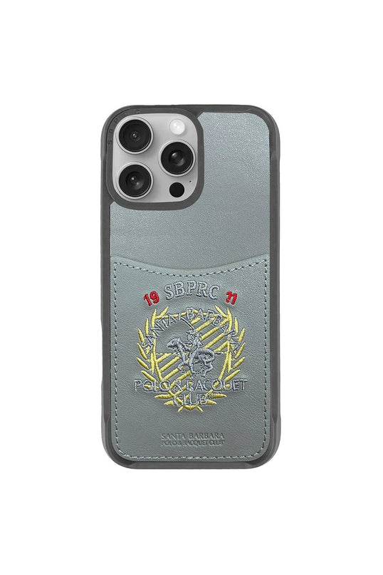 iPhone 16 Pro Max Abner İçi Süet Nakış Desenli Kartvizitli Kılıf - Titan Gri