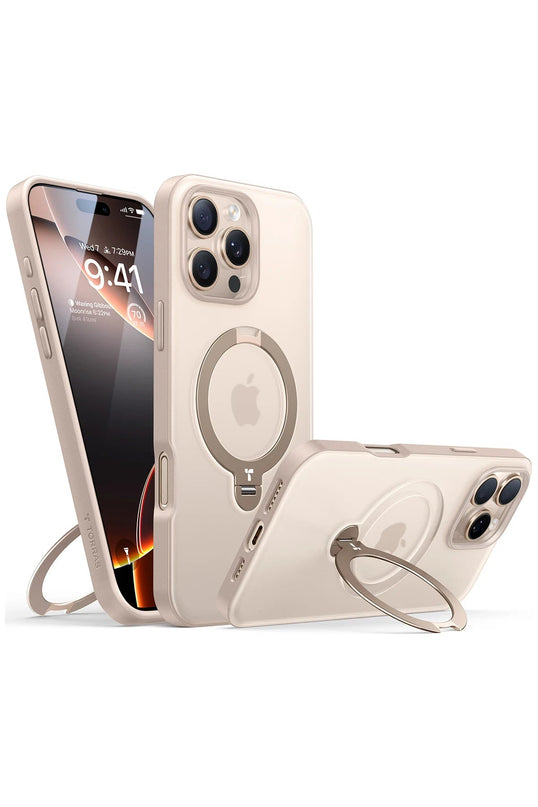 iPhone 16 Pro Max O Stand Spin Serisi Magsafe Kılıf - Çöl Titanyum