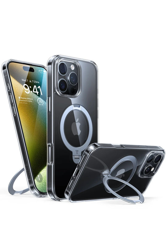 iPhone 16 Pro Max O Stand Spin Serisi Magsafe Kılıf - Şeffaf