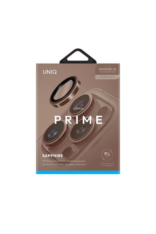 iPhone 16 Pro Max Optix Prime Çelik Çerçeveli Sapphire Kamera Lens Koruyucu - Gold 2