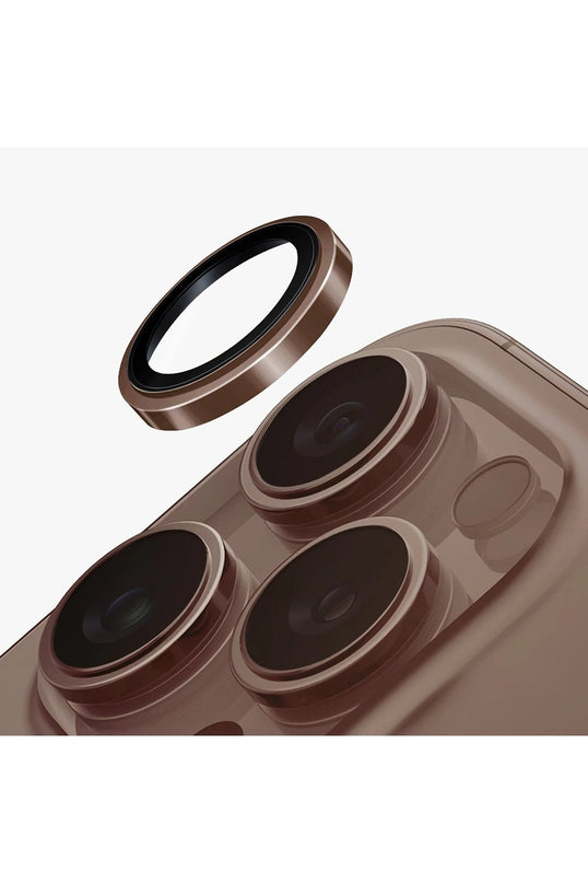 iPhone 16 Pro Max Optix Prime Çelik Çerçeveli Sapphire Kamera Lens Koruyucu - Gold