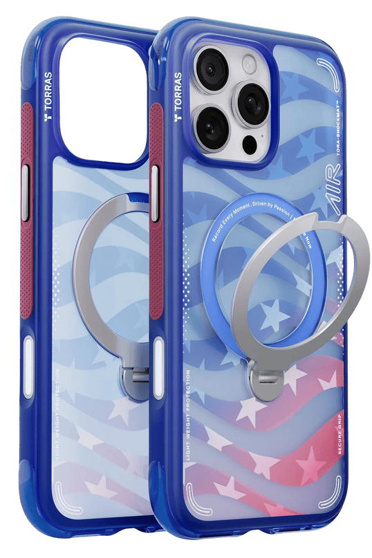 iPhone 16 Pro Max OStand Q3 Air World Cup Serisi Magsafe Kılıf - Kırmızı-Mavi