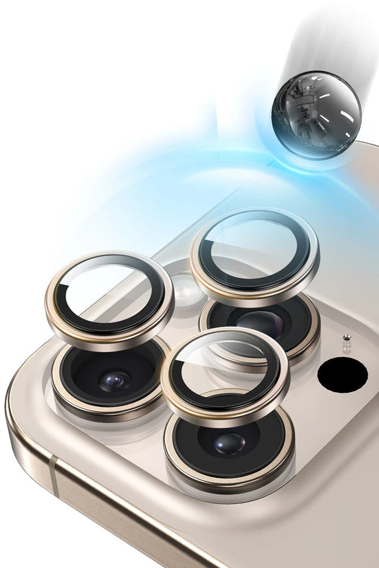 iPhone 16 Pro Max Silikon Metal Kamera Lens Koruyucu - Çöl Titanyum 3