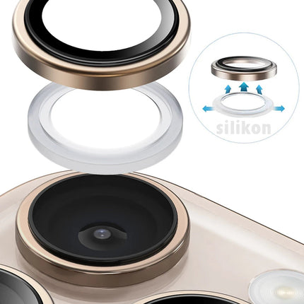 iPhone 16 Pro Max Silikon Metal Kamera Lens Koruyucu - Çöl Titanyum 2