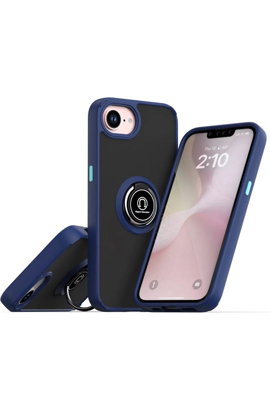 iPhone 16E Montreal Yüzüklü Silikon Kapak Kılıf - Lacivert