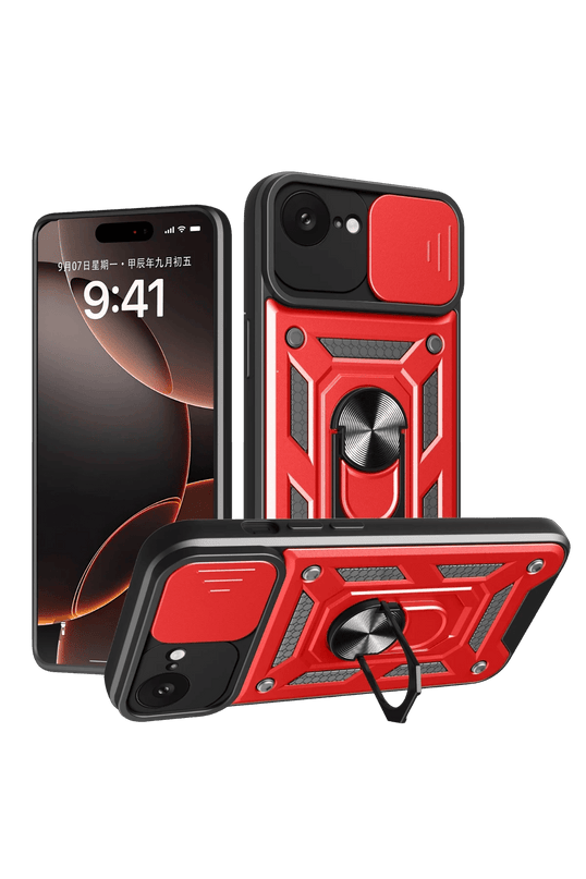 iPhone 16E Pars Lens Yüzüklü Silikon Kılıf - Kırmızı