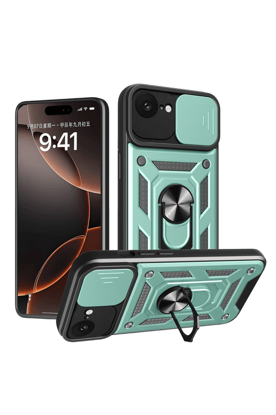 iPhone 16E Pars Lens Yüzüklü Silikon Kılıf - Yeşil