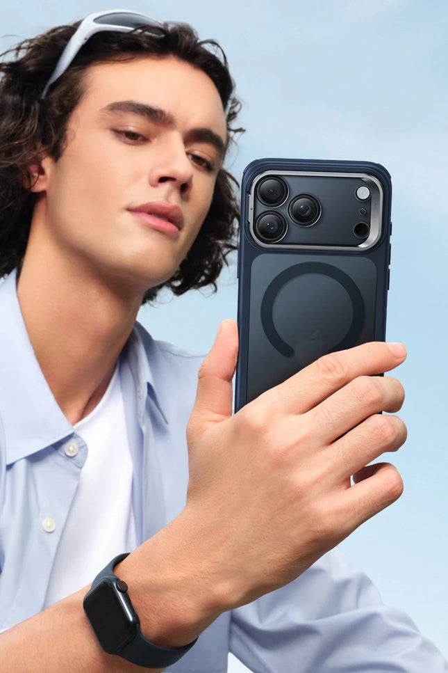 iPhone 17 Air Classic Hybrid Magsafe Standlı Kapak Kılıf - Mavi 5