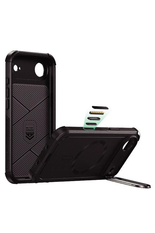 iPhone 17 Air Cyber Tough Magsafe Stantlı Kapak Kılıf - Siyah 2