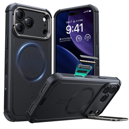 iPhone 17 Pro Max/18 Pro Max Cyber Tough Magsafe Stantlı Kapak Kılıf - Siyah