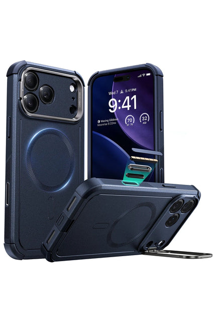 iPhone 17 Pro Max/18 Pro Max Cyber Tough Magsafe Stantlı Kapak Kılıf - Lacivert