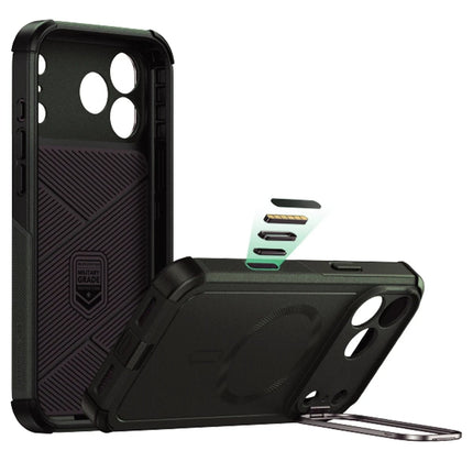 iPhone 17 Pro Max/18 Pro Max Cyber Tough Magsafe Stantlı Kapak Kılıf - Yeşil 2