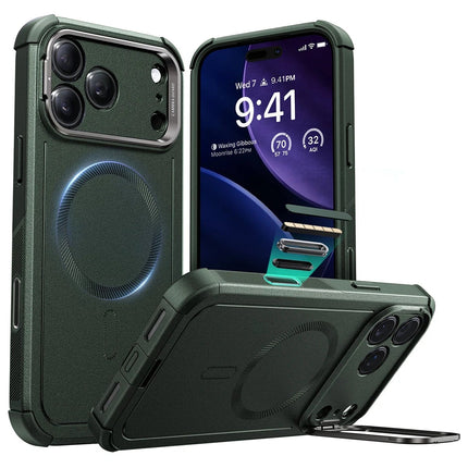 iPhone 17 Pro Max/18 Pro Max Cyber Tough Magsafe Stantlı Kapak Kılıf - Yeşil
