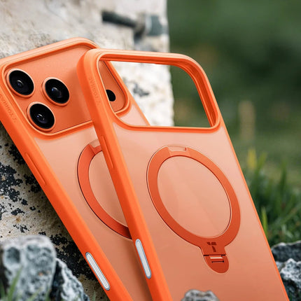 iPhone 17 Pro Max/18 Pro Max O Stand Spin Serisi Magsafe Kılıf - Turuncu 4