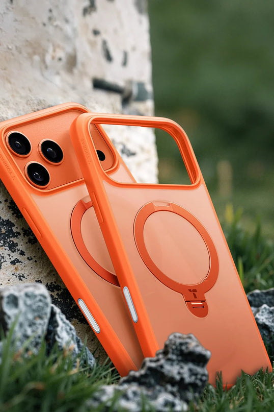 iPhone 17 Pro Max/18 Pro Max O Stand Spin Serisi Magsafe Kılıf - Turuncu 4