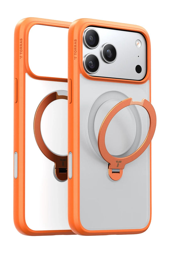 iPhone 17 Pro Max/18 Pro Max O Stand Spin Serisi Magsafe Kılıf - Turuncu