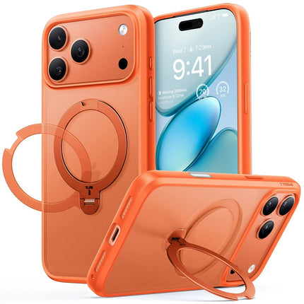 iPhone 17 Pro Max/18 Pro Max O Stand Spin Serisi Magsafe Kılıf - Turuncu 2