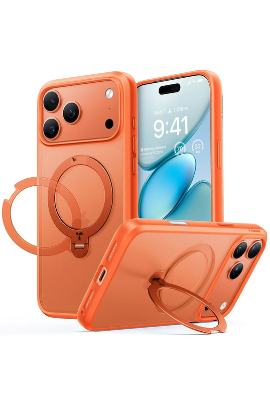 iPhone 17 Pro Max/18 Pro Max O Stand Spin Serisi Magsafe Kılıf - Turuncu 2