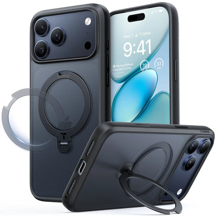 iPhone 17 Pro Max/18 Pro Max O Stand Spin Serisi Magsafe Kılıf - Siyah 2