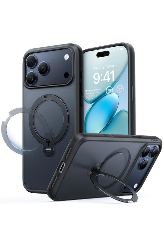 iPhone 17 Pro Max/18 Pro Max O Stand Spin Serisi Magsafe Kılıf - Siyah 2