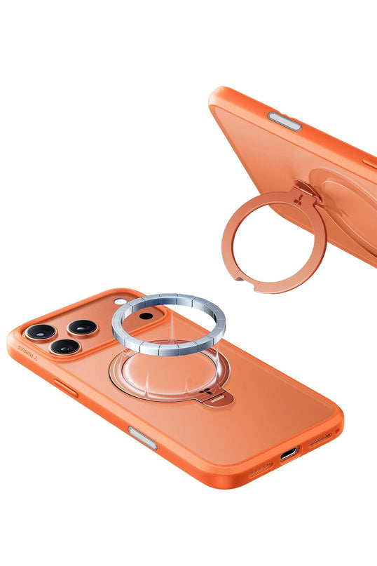 iPhone 17 Pro Max/18 Pro Max O Stand Spin Serisi Magsafe Kılıf - Turuncu 5
