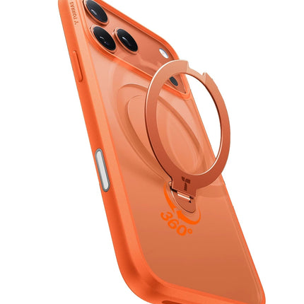 iPhone 17 Pro Max/18 Pro Max O Stand Spin Serisi Magsafe Kılıf - Turuncu 6