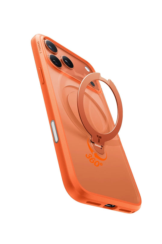 iPhone 17 Pro Max/18 Pro Max O Stand Spin Serisi Magsafe Kılıf - Turuncu 6